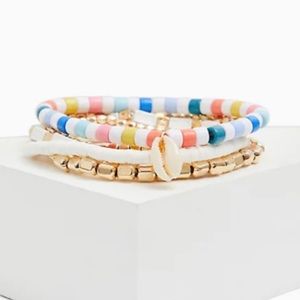 🆕 Gold-Tone & White Beaded Stretch Bracelet Set